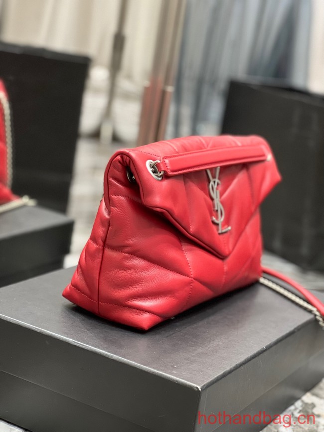 SAINT LAUREN PUFFER SMALL CHAIN BAG Y777476 red&Silver