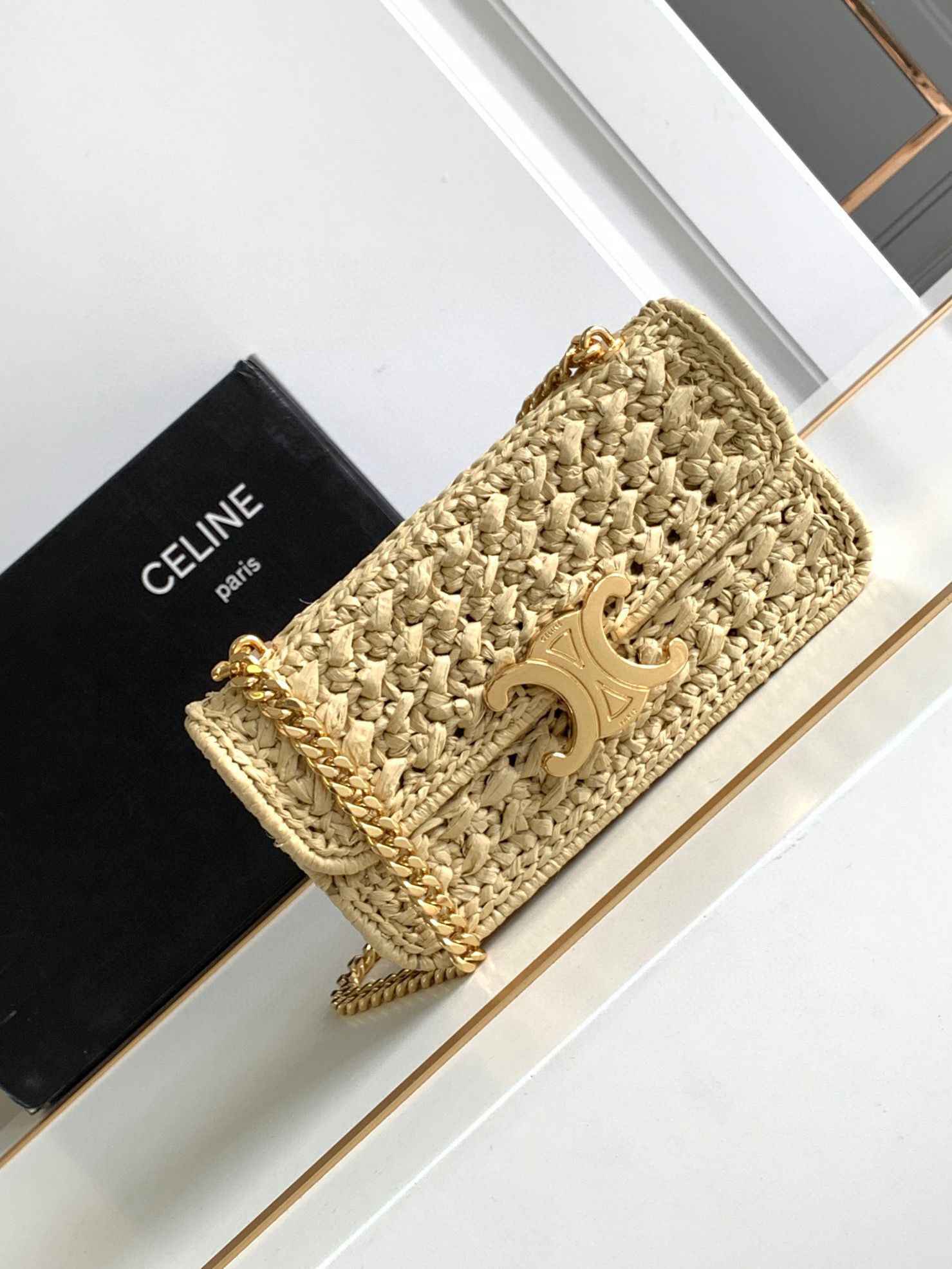 CELINE Chain Claude IN Raffia Plein Soleil Bag 197993