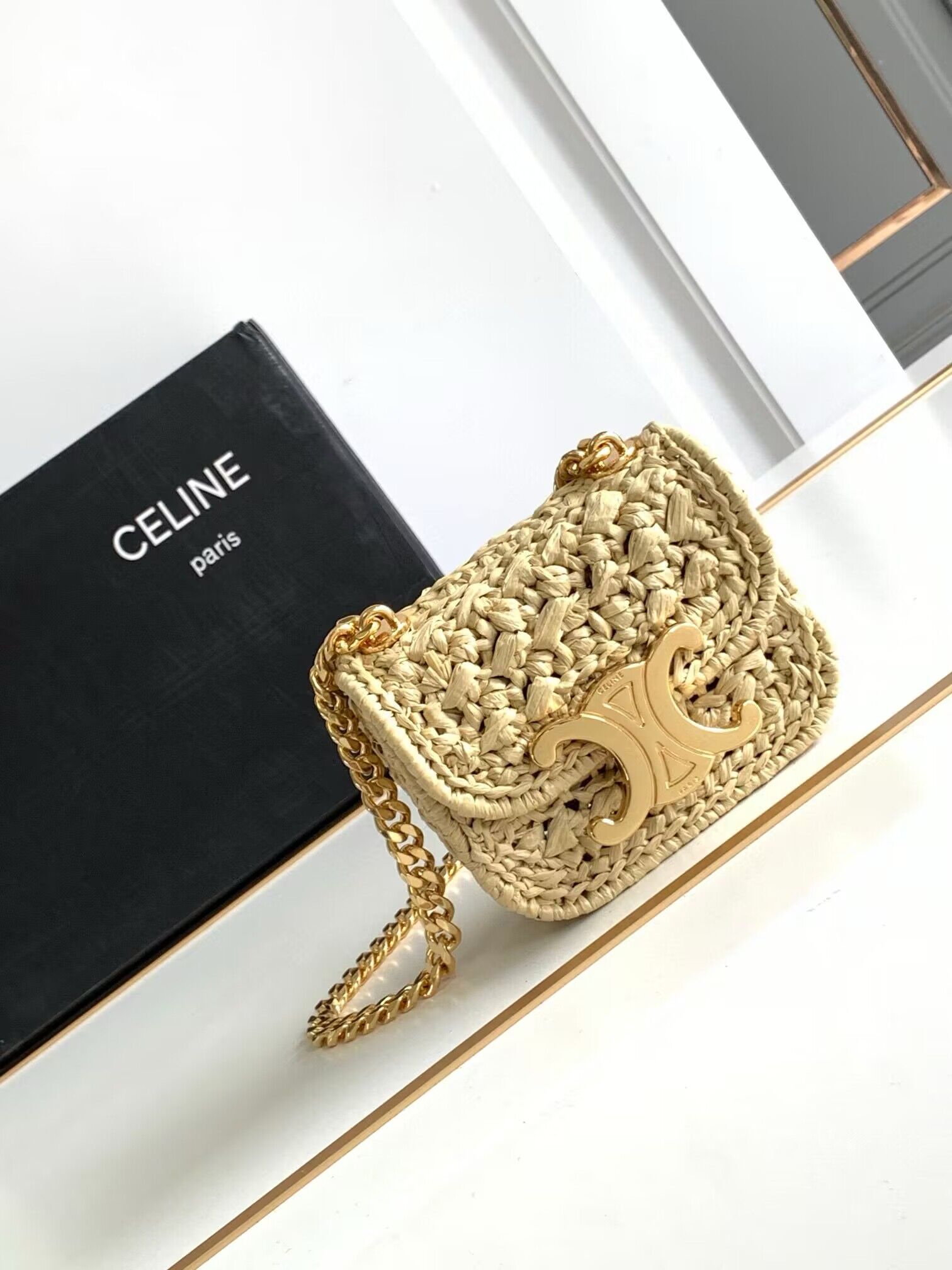 CELINE Mini Chain Claude IN Raffia Plein Soleil Bag 10513