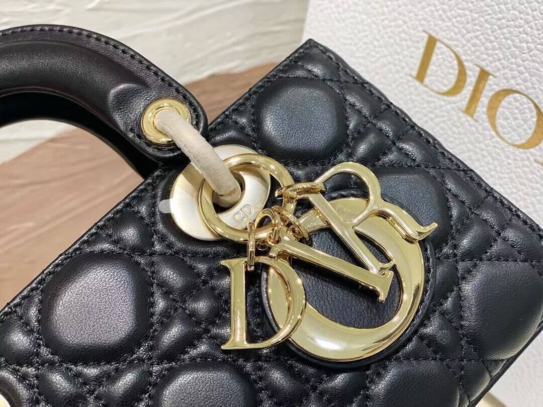 Dior Medium LADY D-JOY BAG Original Calfskin Leather 0540 Black