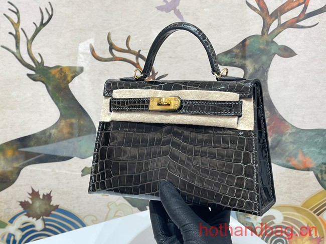 Hermes Kelly Shoulder Bags Original Crocodile Leather KL2766 black