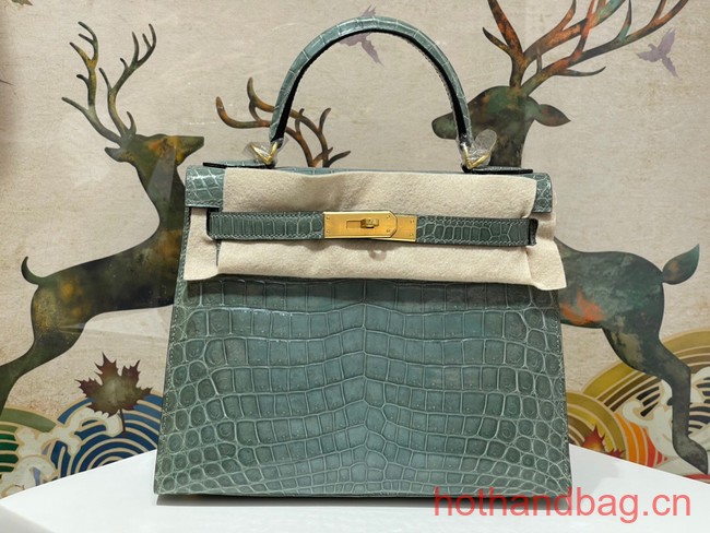 Hermes original Kelly Crocodile Leather 5525 gray&blue