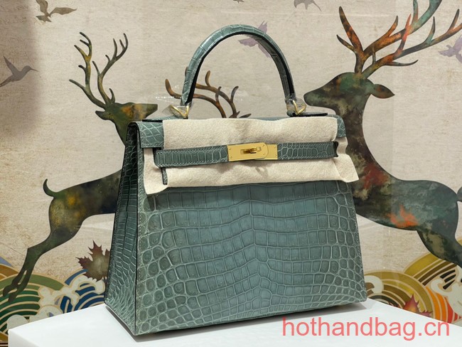 Hermes original Kelly Crocodile Leather 5525 gray&blue