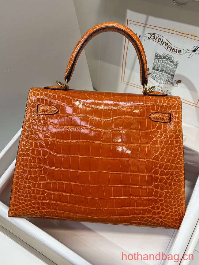 Hermes original Kelly Crocodile Leather 5525 orange