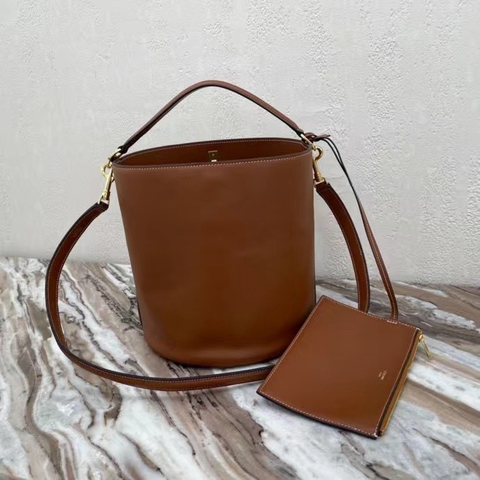 Celine BUCKET 16 BAG IN SUPPLE GRAINED CALFSKIN 195573 brown