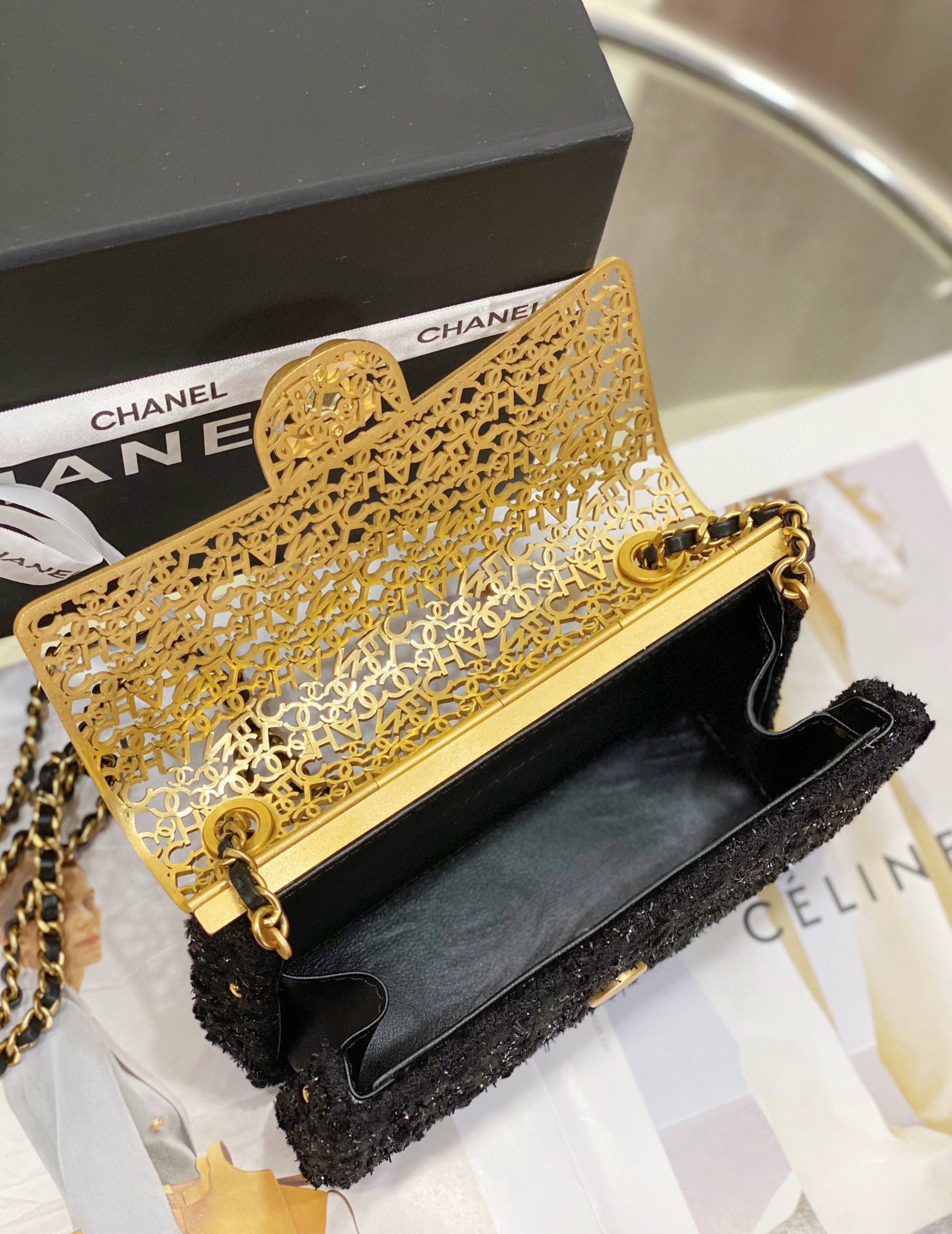 Chanel Clutch Shoulder Handbag SS2022 Gold&Black