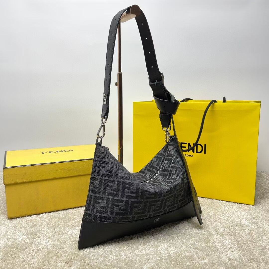 Fendi After FF Camellia-colored leather bag with laser-cut FF F7604 black