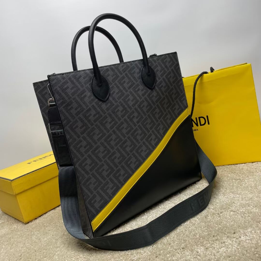 Fendi x FRGMT brown FF fabric bag Shopper F7678 black