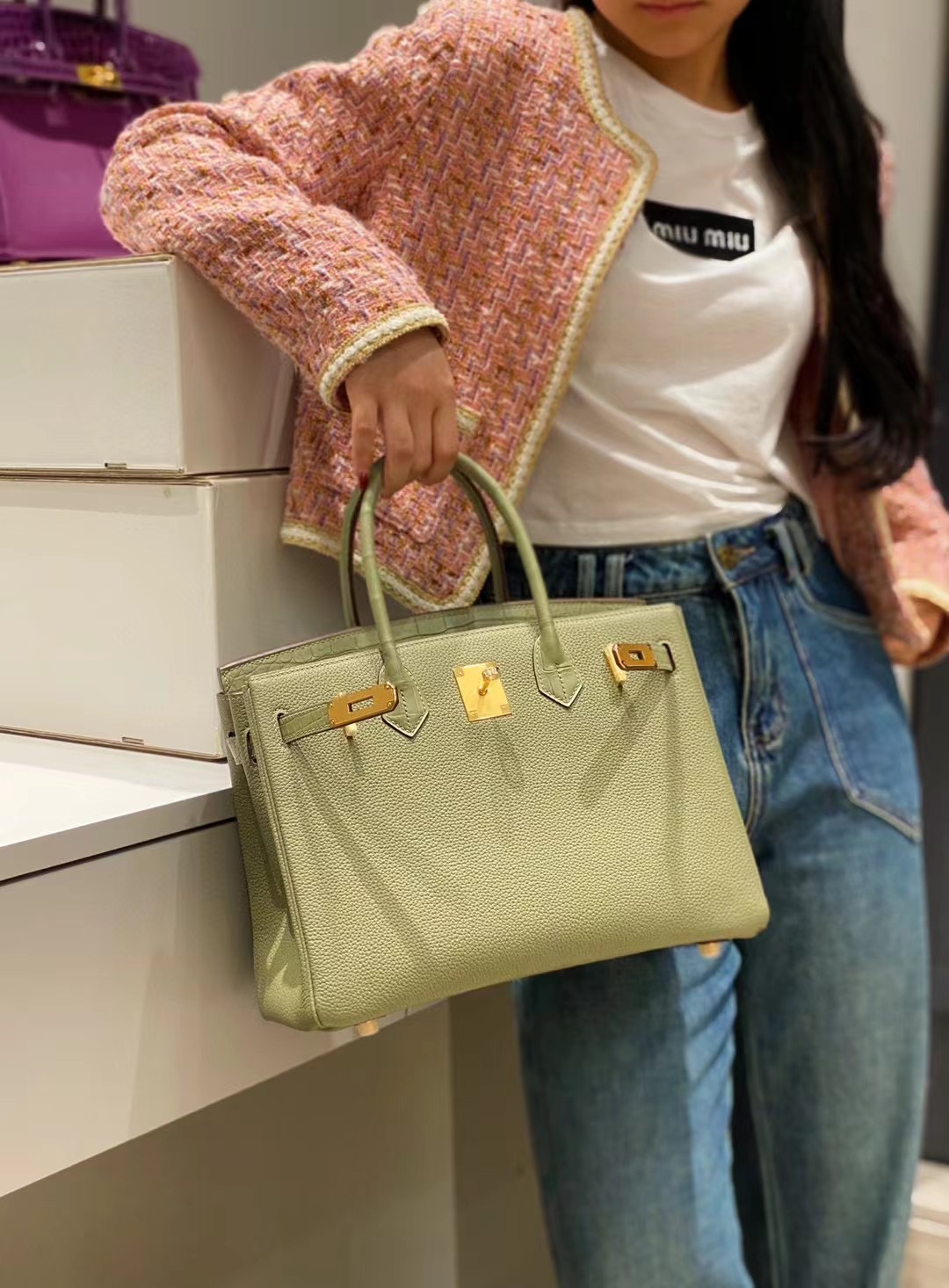 Hermes Birkin Bag Original Leather crocodile togo HBK2530 light green