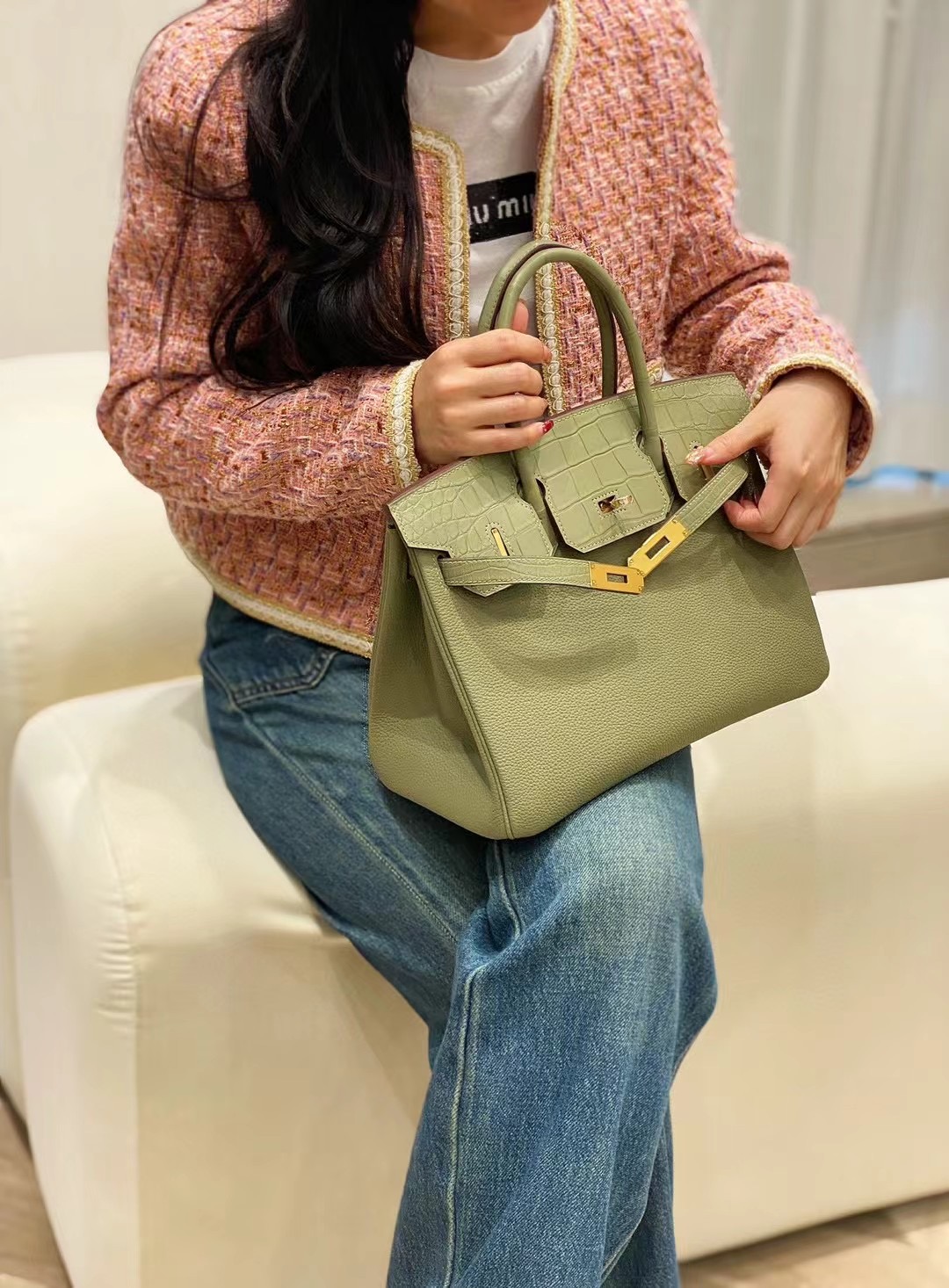 Hermes Birkin Bag Original Leather crocodile togo HBK2530 light green