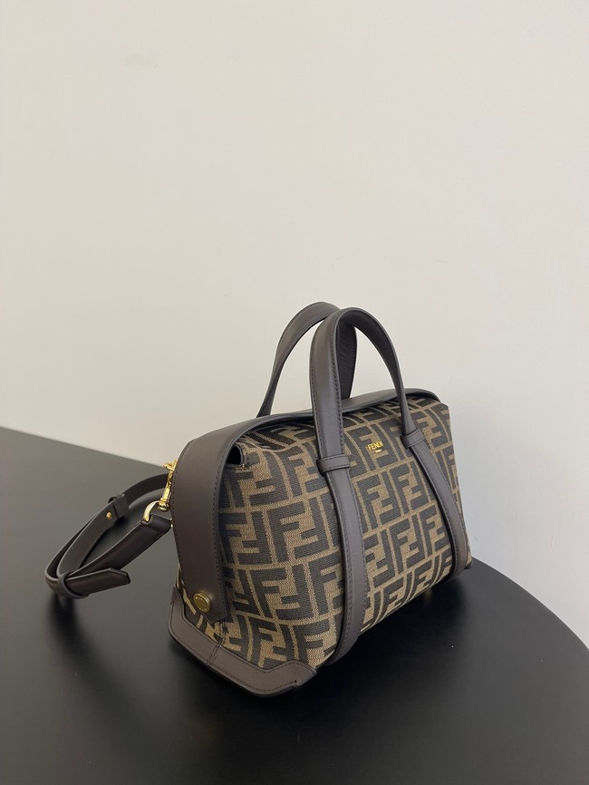 Fendi Cmon Medium Brown FF jacquard fabric and leather bag 3669