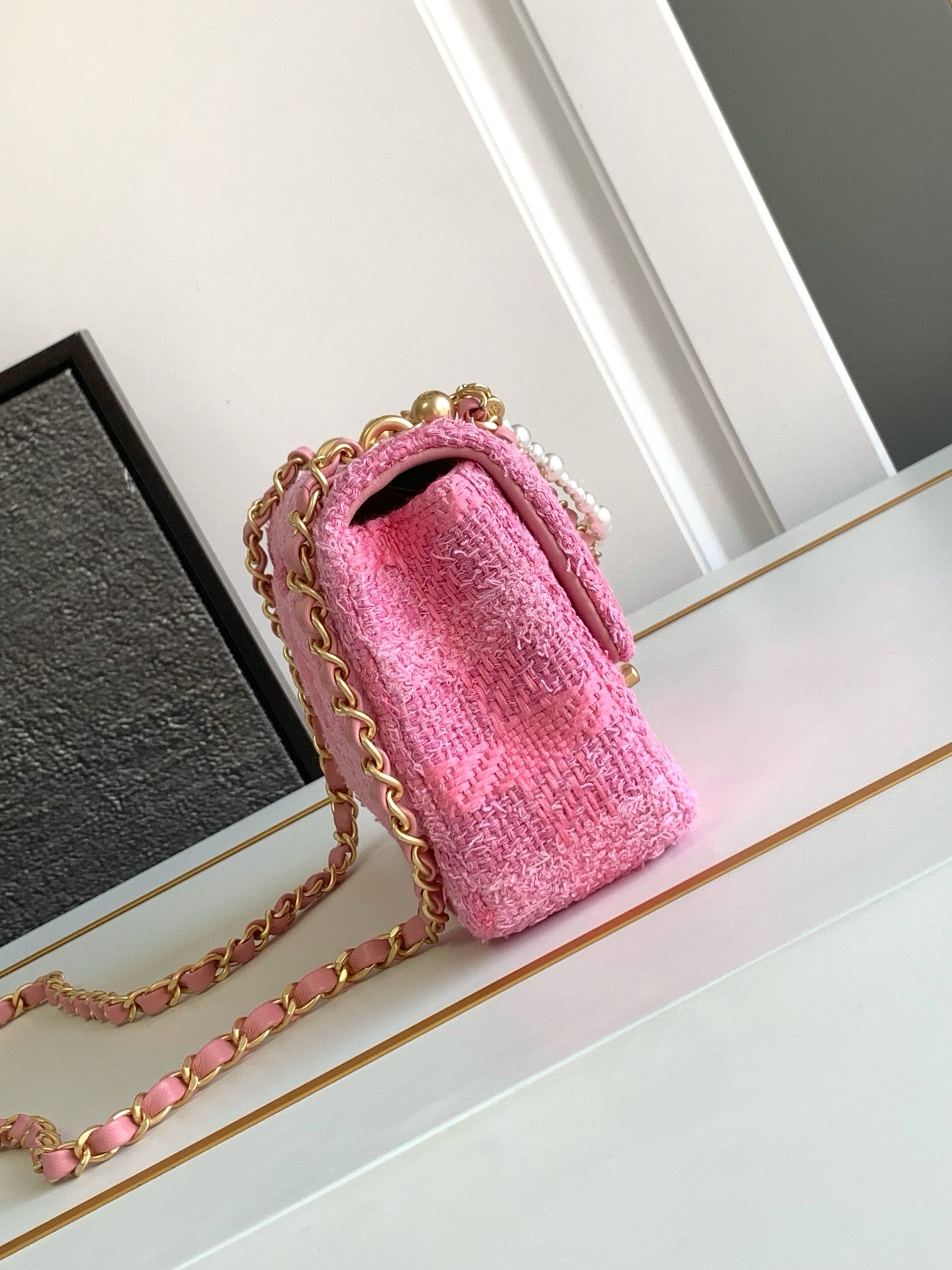 CHANEL MINI FLAP BAG Cotton Tweed AS4385 pink