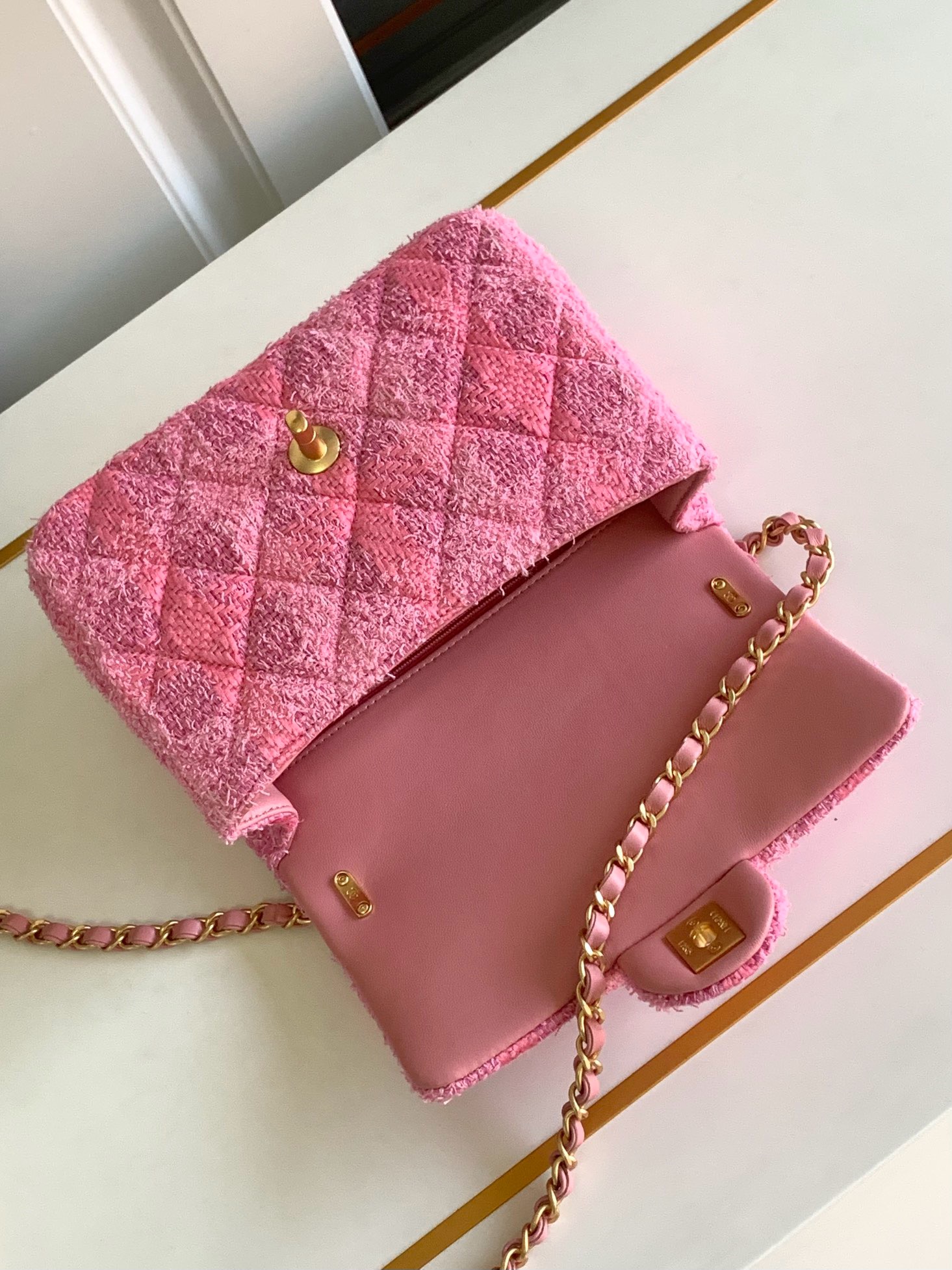 Chanel SMALL FLAP BAG Cotton Tweed AS4384 PINK