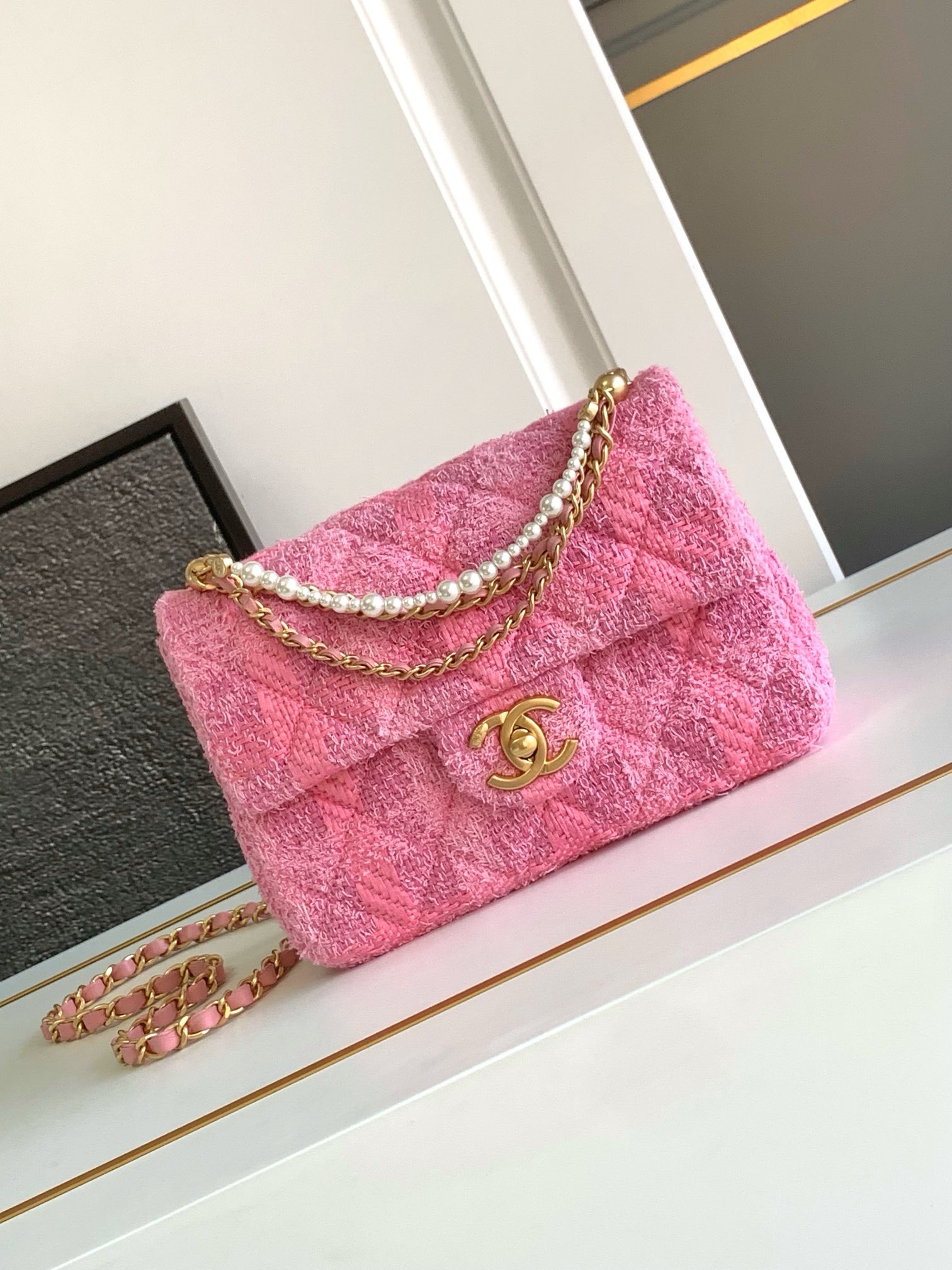 Chanel SMALL FLAP BAG Cotton Tweed AS4384 PINK