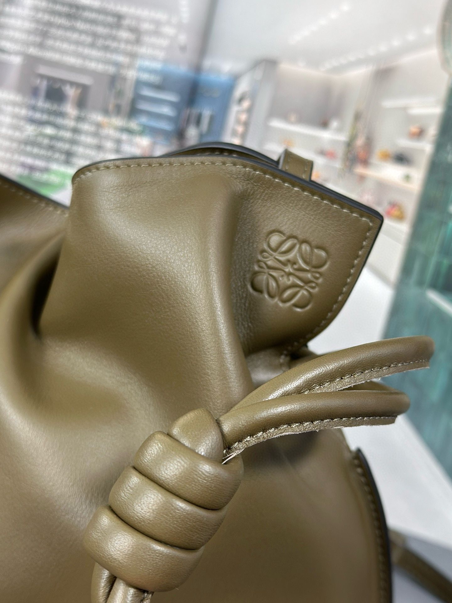 Loewe Flamenco Clutch Bag Original Leather LE0556 Khaki green