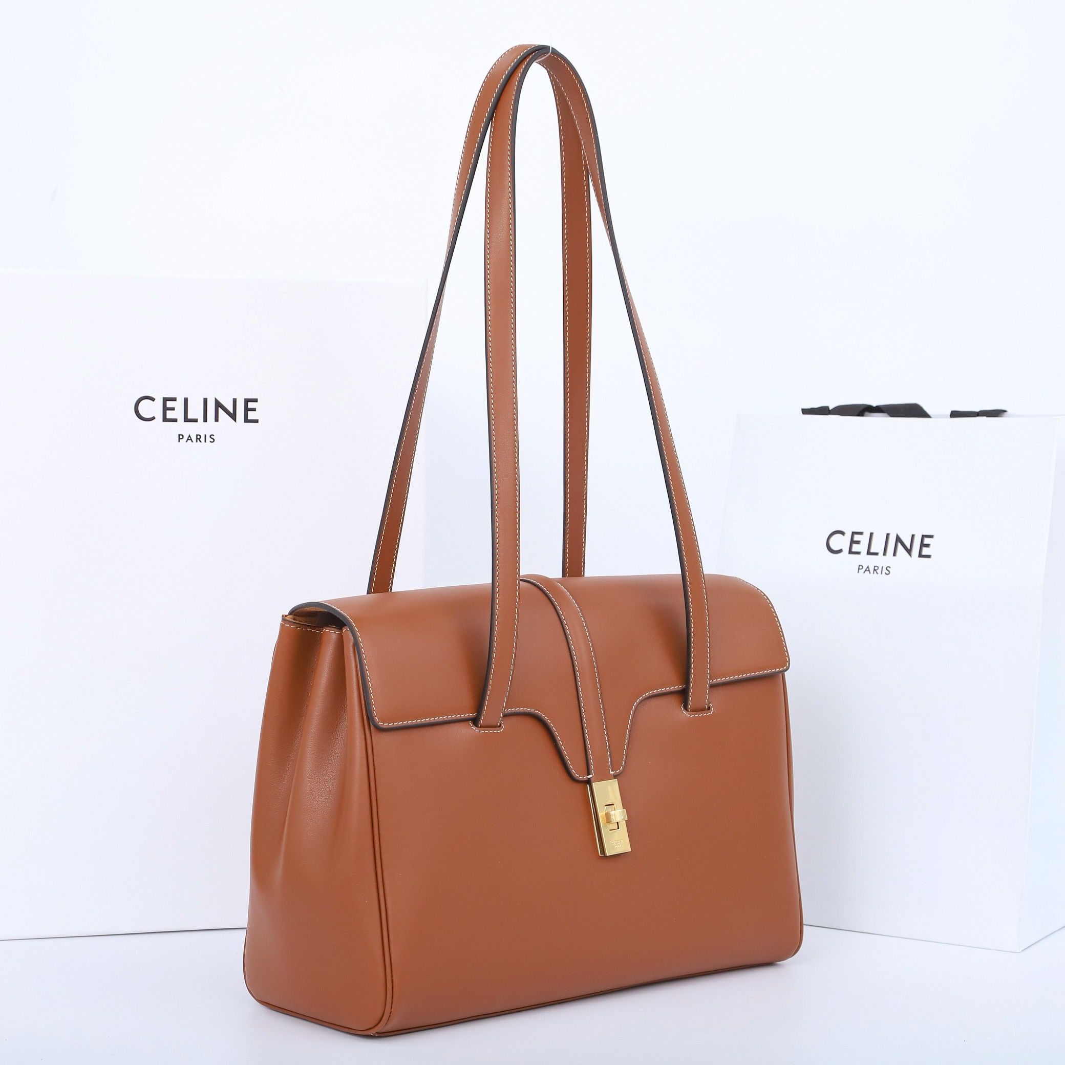 Celine Medium SOFT 16 BAG IN SUPPLE GRAINED CALFSKIN 195543 Brown