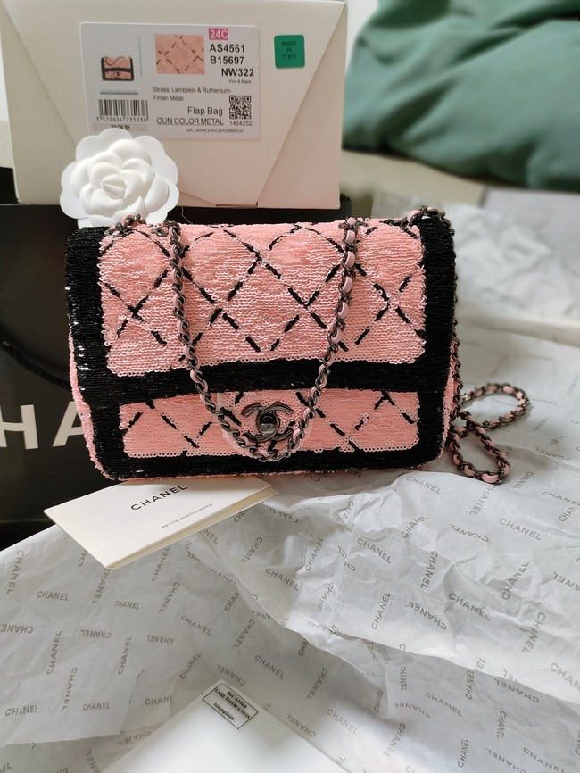 Chanel Tweed CLUTCH WITH CHAIN AS3788 pink