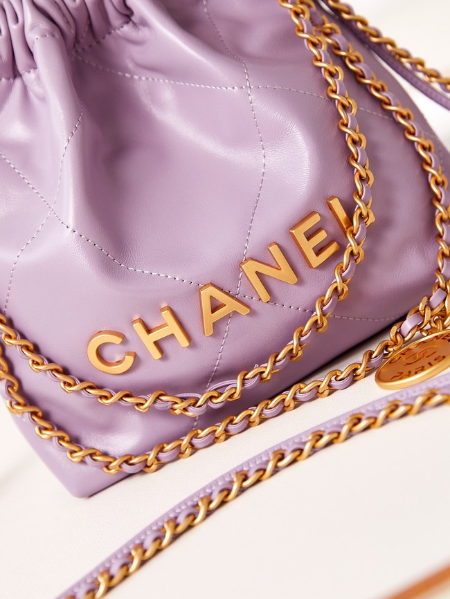 CHANEL 22 MINI HANDBAG AS3980 Shiny Calfskin & Purple