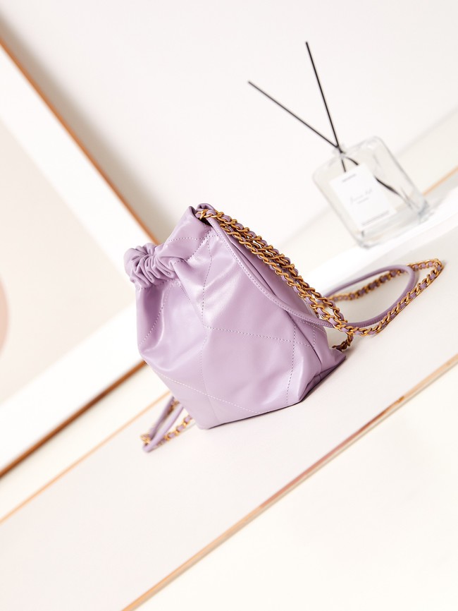 CHANEL 22 MINI HANDBAG AS3980 Shiny Calfskin & Purple