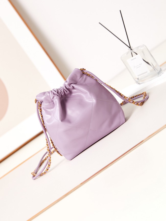 CHANEL 22 MINI HANDBAG AS3980 Shiny Calfskin & Purple