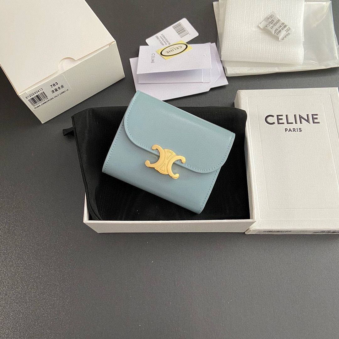 Celine SMALL WALLET TRIOMPHE IN SHINY CALFSKIN 10D783 BLUE Celine SMALL WALLET TRIOMPHE IN SHINY CALFSKIN 10D783 BLUE