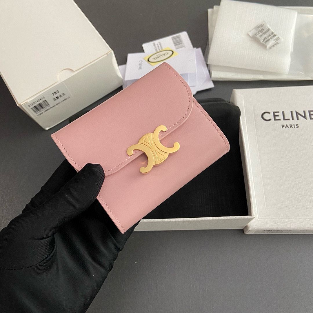 Celine SMALL WALLET TRIOMPHE IN SHINY CALFSKIN 10D783 PINK