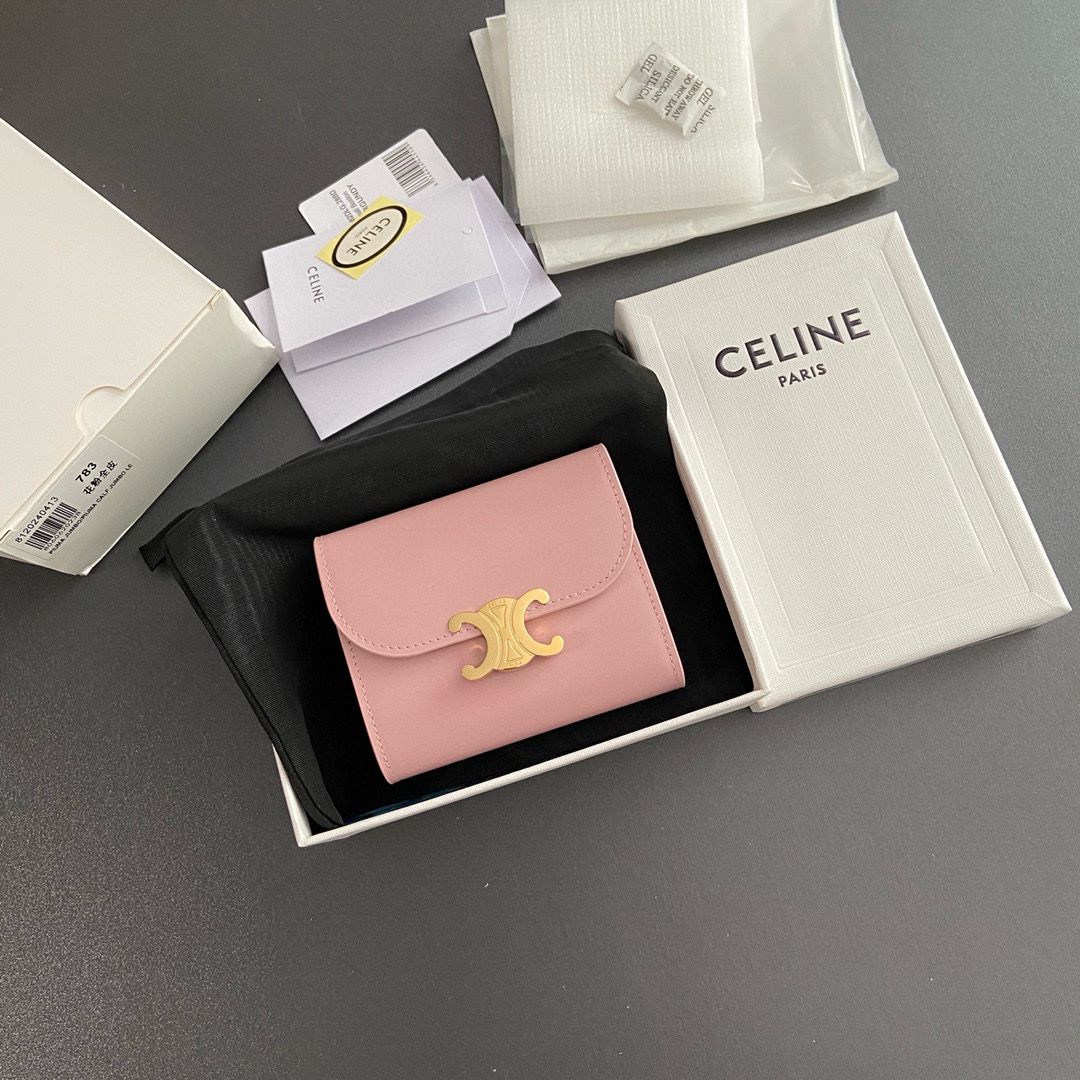 Celine SMALL WALLET TRIOMPHE IN SHINY CALFSKIN 10D783 PINK