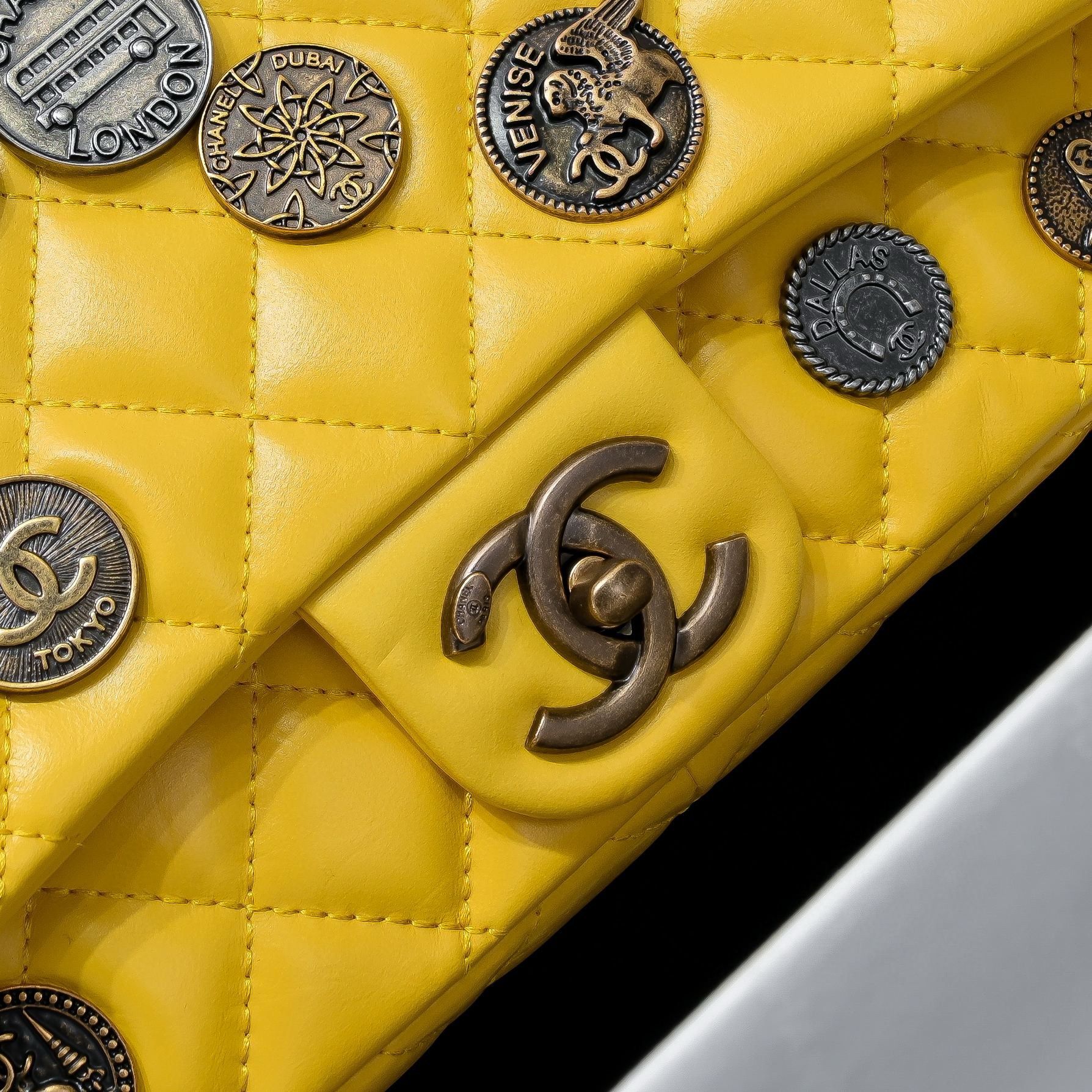 Chanel 2.55 Series Flap Bag Original Sheepskin Leather 92674 Yellow Bronze-Tone