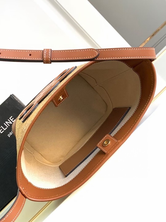 CELINE SMALL BUCKET CUIR TRIOMPHE IN TEXTILE WITH TRIOMPHE 198243 CAMEL