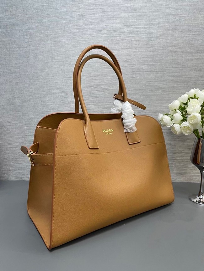 Prada Large leather tote bag with buckles 1BG508 Caramel