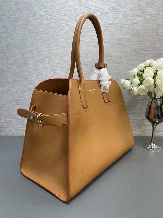 Prada Large leather tote bag with buckles 1BG508 Caramel