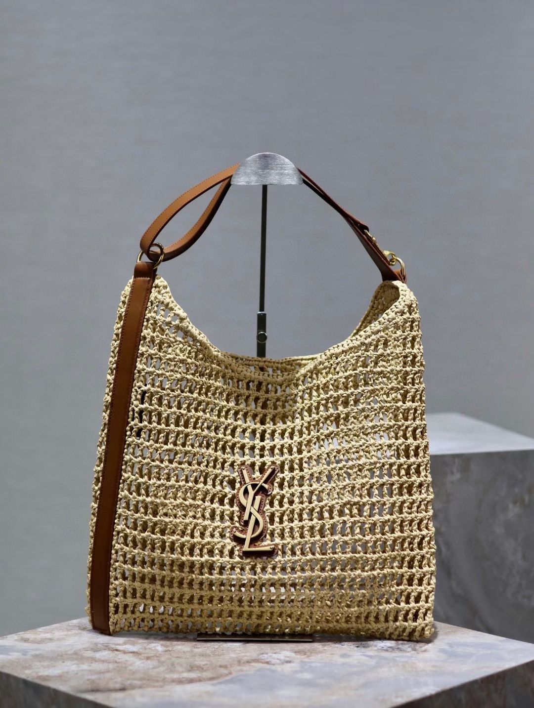 Yves Saint Laurent OXALIS BAG IN RAFFIA MACRAME 781289 Apricot