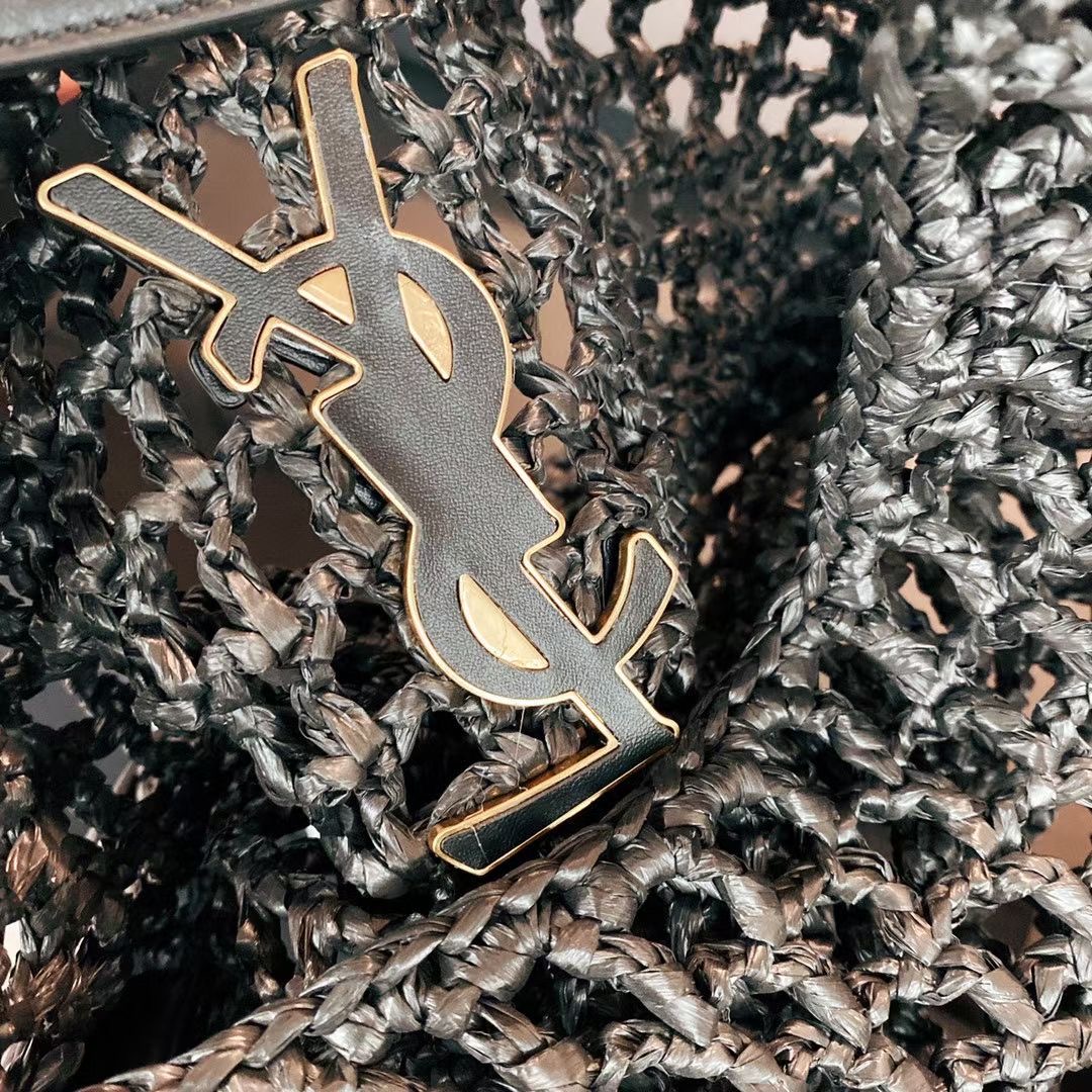 Yves Saint Laurent OXALIS BAG IN RAFFIA MACRAME 781289 BLACK