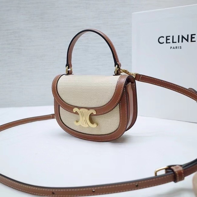 CELINE MINI BESACE CLEA IN TEXTILE AND CALFSKIN 10L063 NATURAL & TAN