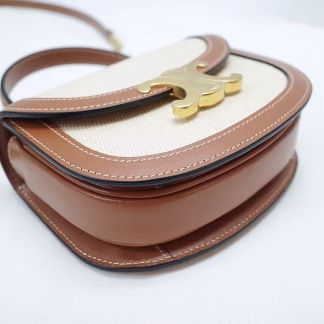 CELINE MINI BESACE CLEA IN TEXTILE AND CALFSKIN 10L063 NATURAL & TAN