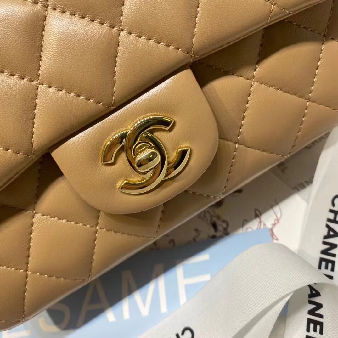 Chanel CF Top Handle mini flap bag Sheepskin Leather AS2431 Brown