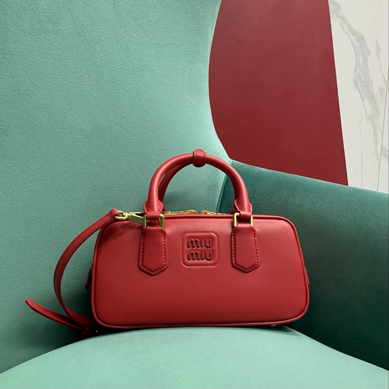 MIU MIU Original Leather Top Handle Bag 5BB147 RED