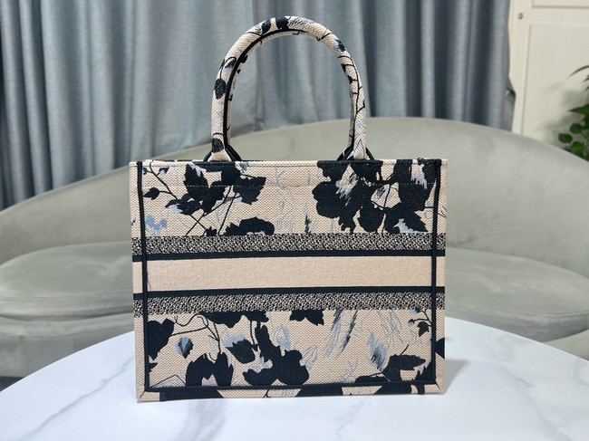 Medium Dior Book Tote Beige and Black Fleurs Mystiques Embroidery M1296ZE