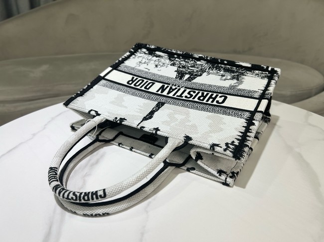 Medium Dior Book Tote White and Black Paris Embroidery M1296ZEG