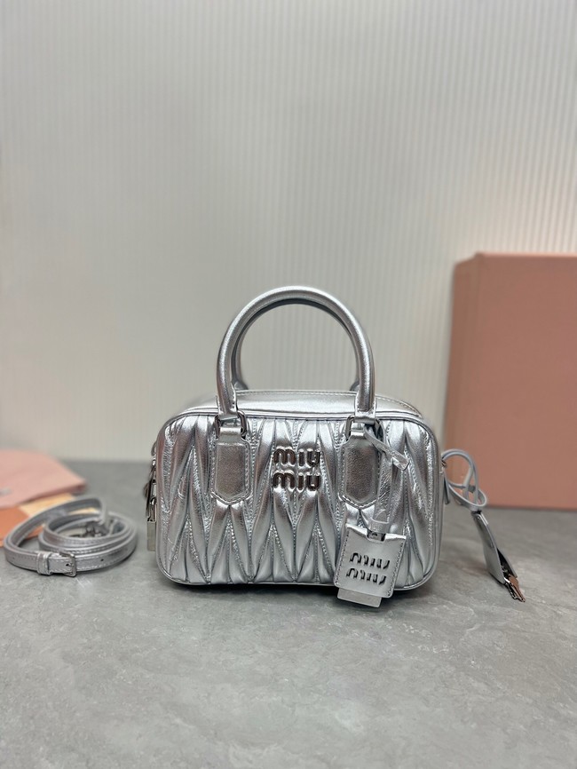 MIU MIU Original Leather Top Handle Bag 5BB123 Silver