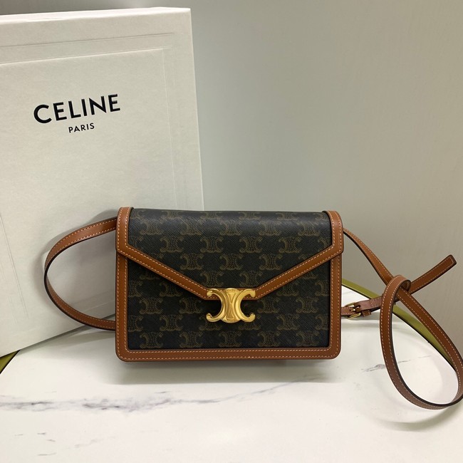 CELINE ENVELOPPE BAG IN TRIOMPHE CANVAS AND CALFSKIN 113322 TAN
