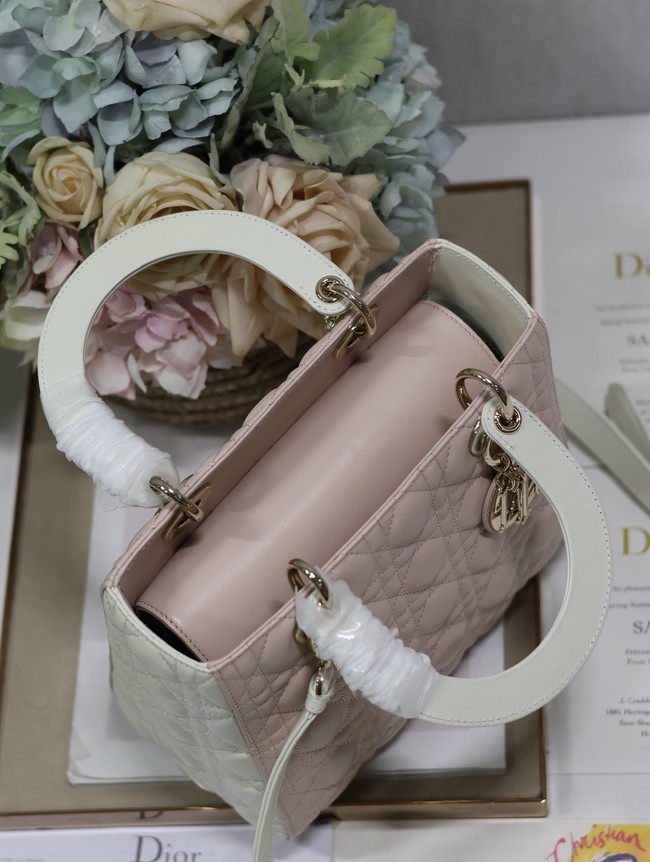 Medium Lady Dior Bag Latte and Powder Pink Cannage Calfskin M0565OWR