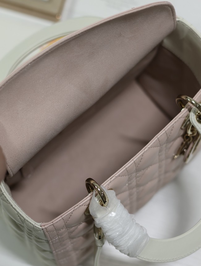 Medium Lady Dior Bag Latte and Powder Pink Cannage Calfskin M0565OWR