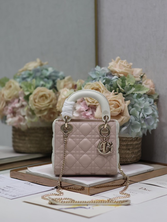 Mini Lady Dior Bag Two-Tone Latte and Powder Pink Cannage Lambskin M0505ONI