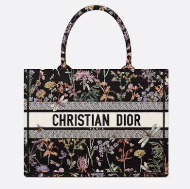 Medium Dior Book Tote Black Multicolor Dior Herbarium Embroidery M1296ZEG