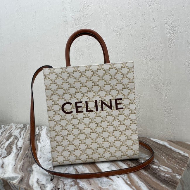 CELINE SMALL CABAS VERTICAL IN TRIOMPHE CANVAS AND CALFSKIN 191542 white