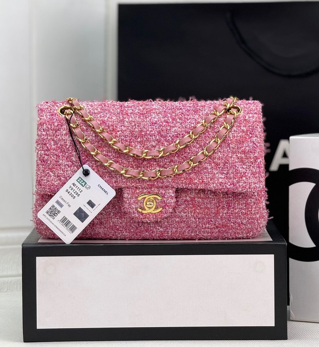 CHANEL CLASSIC 11.12 HANDBAG Tweed & Gold-Tone Metal A01112 Dark Pink