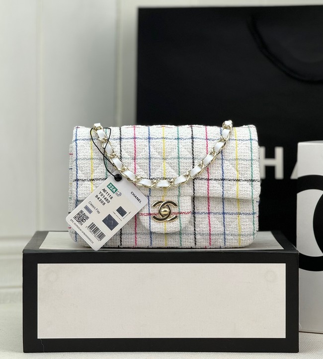 CHANEL CLASSIC 11.12 HANDBAG Tweed & Gold-Tone Metal A69900 white&Multicolor