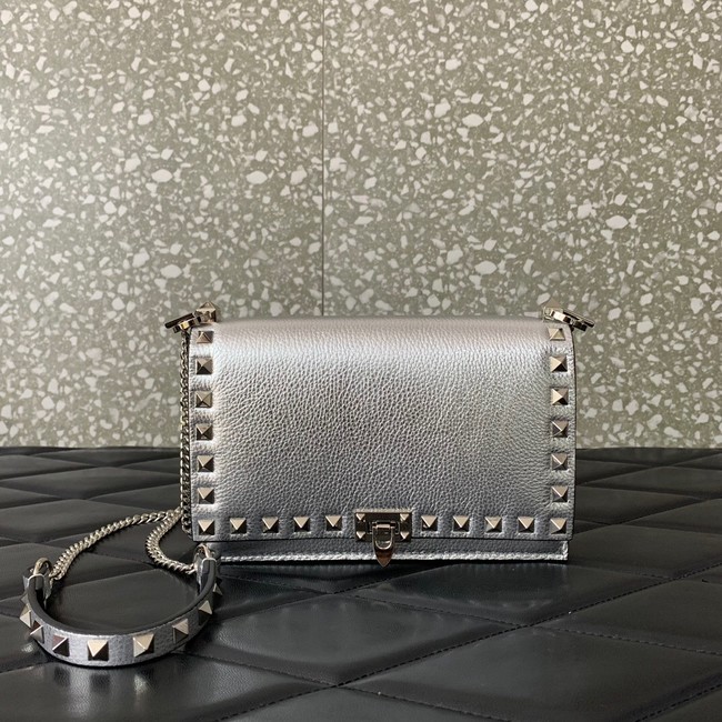 VALENTINO Rockstud calfskin chain bag SHI16 silver