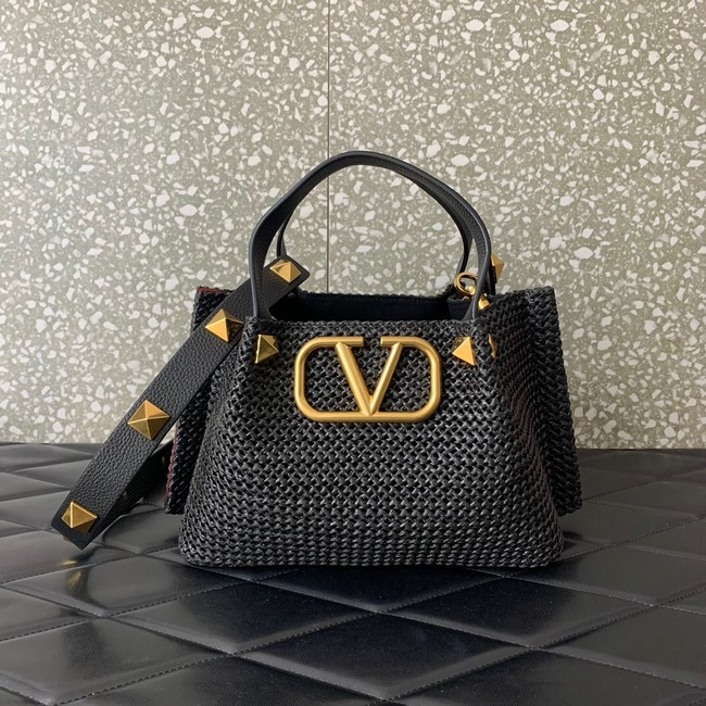 VALENTINO Small RAFFIA MACRAME Shoulder Bag 0330S black